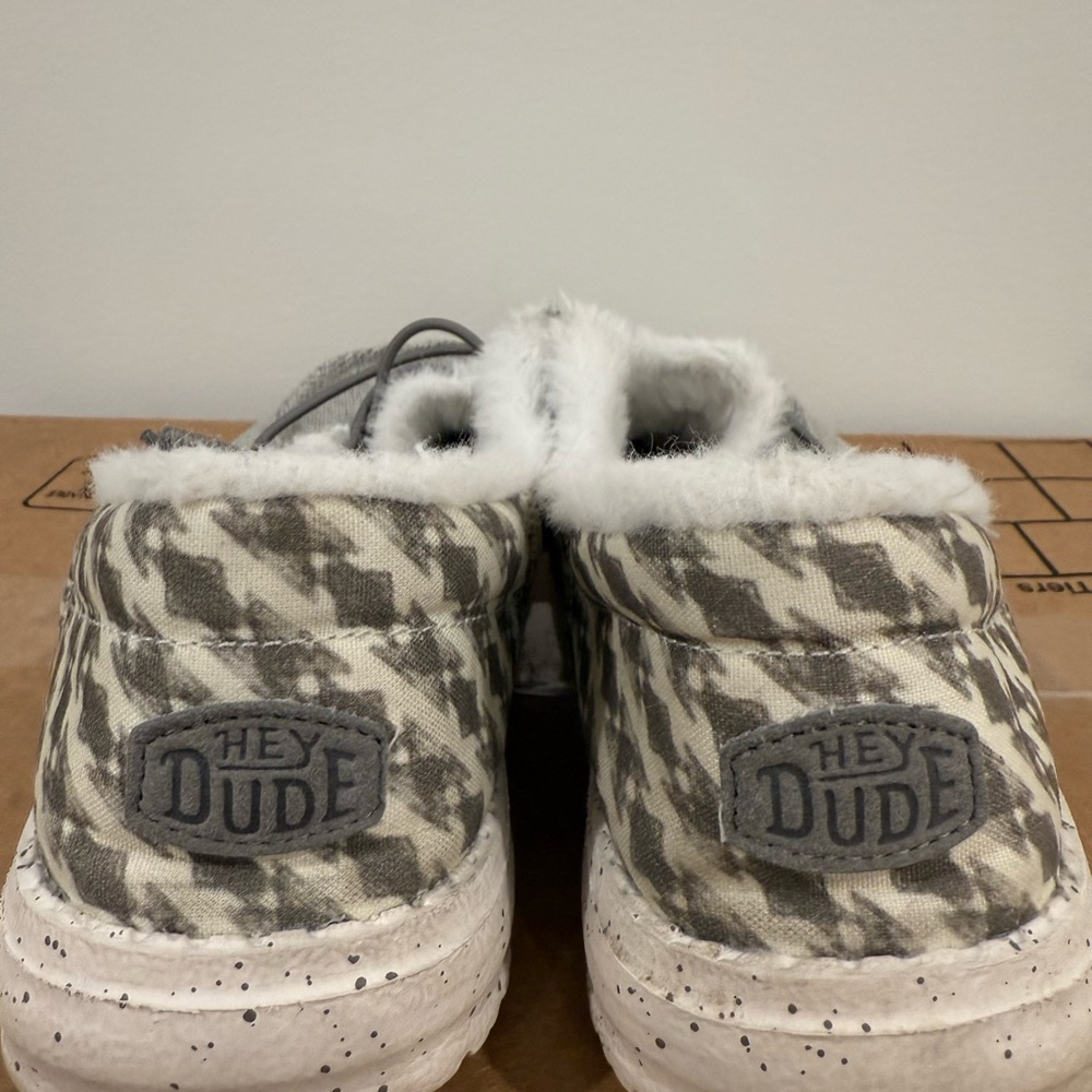 Hey Dude Gray and White Houndstooth Shoes